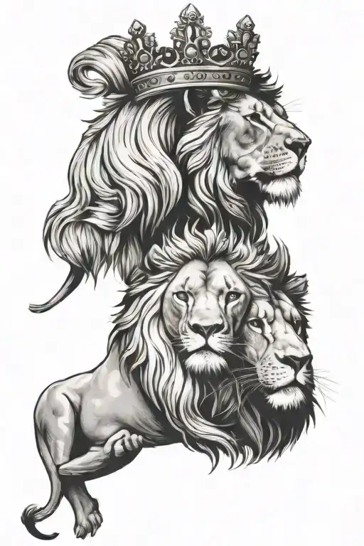 Lion And Lioness Wearing Crown Made
