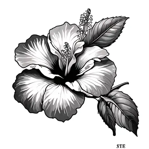 Hibiscus Flower Thin Outlines Grey Scale Lineart