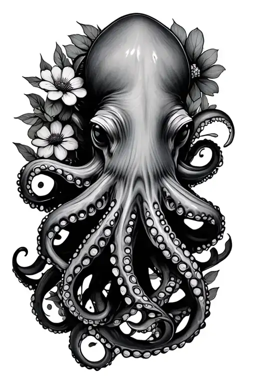 Octopus Interwoven With Flowers