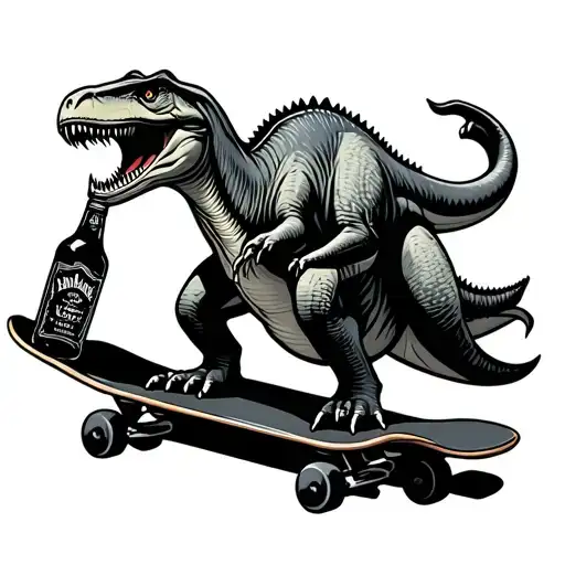Dinosaur Riding A Skateboard While Drinking A Bottle Of Jack Daniels