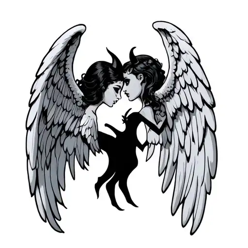 Full Body Separate Cartoon Angel And Devil For Behind Ear