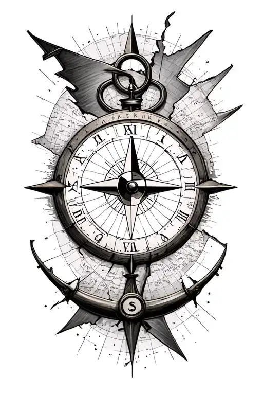 Broken Clockand Compass Nautical Map