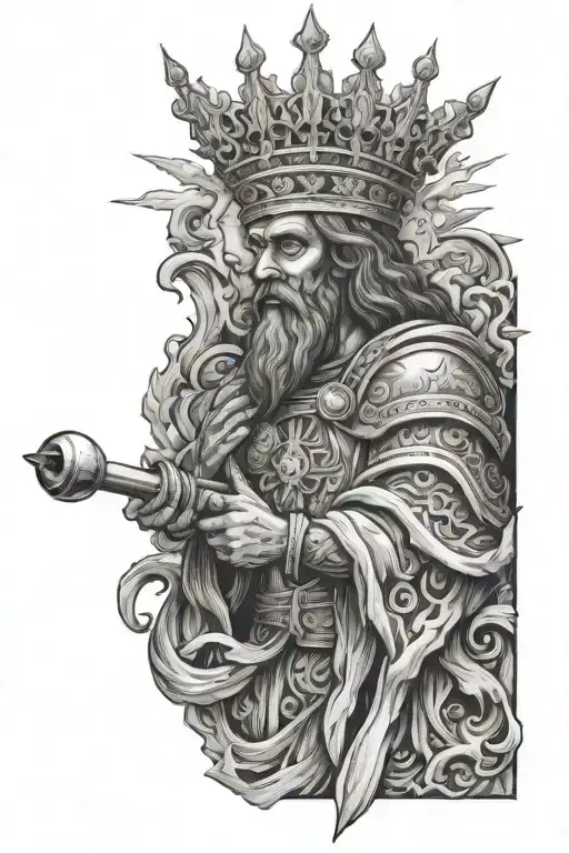 King Of Heaven Army As A Saviour In Stairway With Torch In Hand