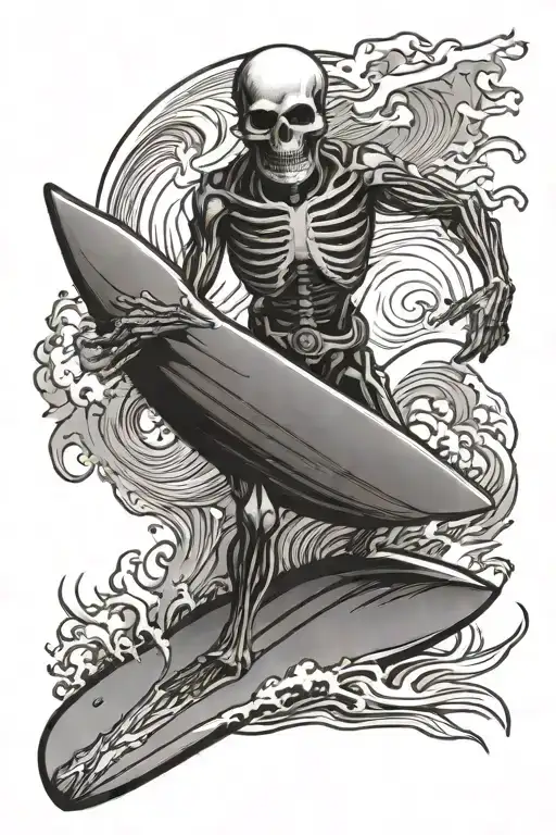 Skeleton Surfer Holding A Surf Board
