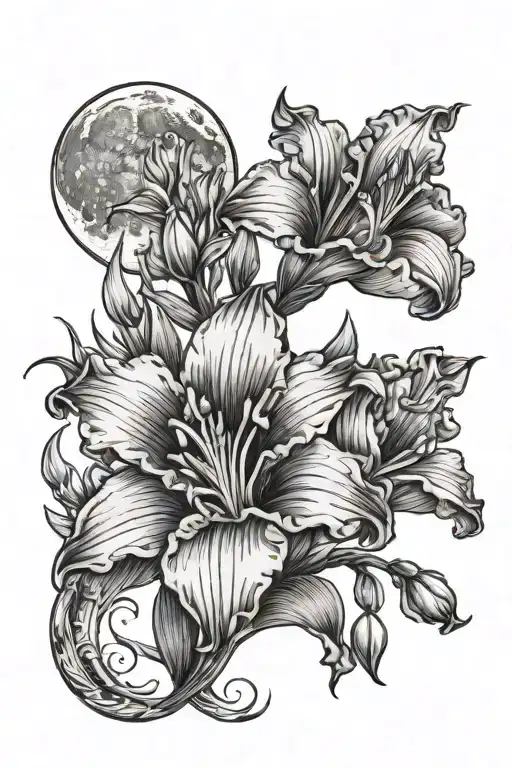 Lunar Moon And Gladiolus Flower