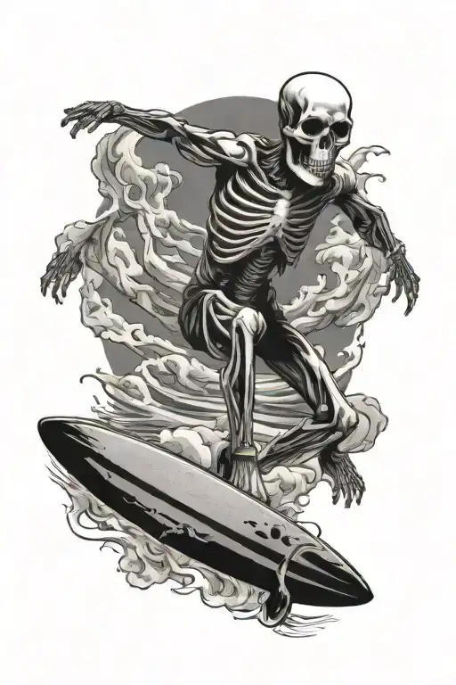 Skeleton Surfer Holding A Surf Board
