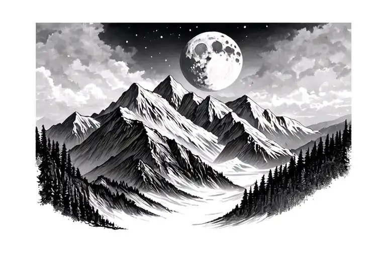 Mountains And Moon Rising Simple