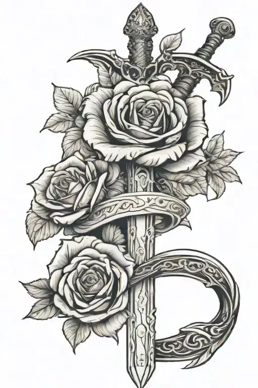 Sword With Black Mamba Wrapped Around And Rose Growing