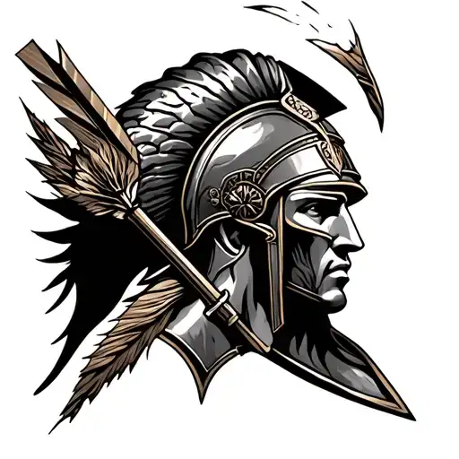 Mix An Arrow With A Roman Helmet And A Brain