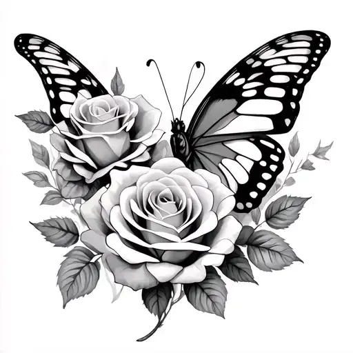 Roses And Butterfly Resting