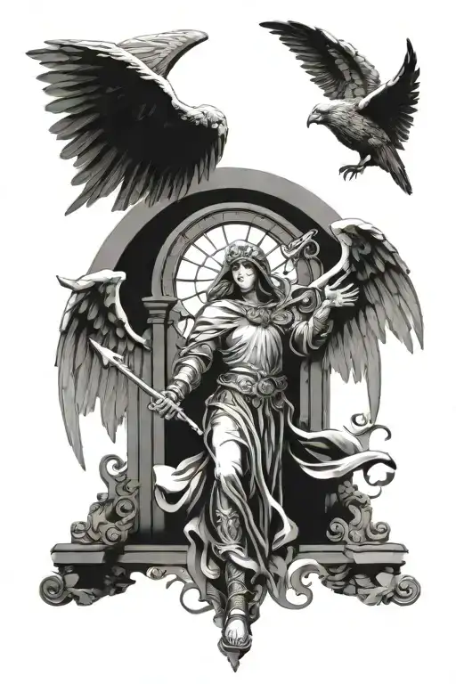 Hooded Arch Angel In Heaven Gates