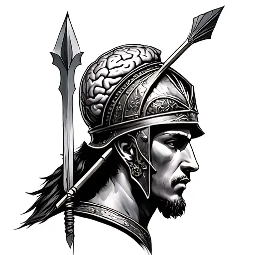 Mix An Arrow With A Roman Helmet And A Brain