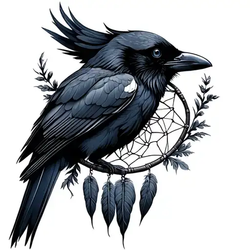Crow Dream Catcher Very Detailed Blackwork