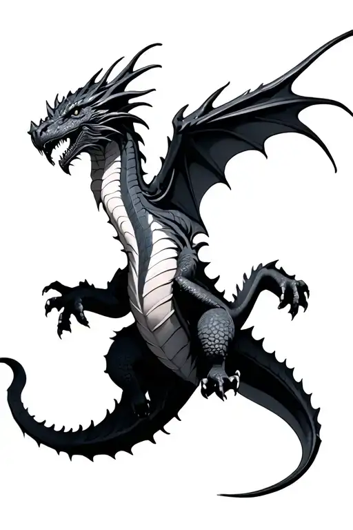 Photo Realistic Black And Grey Dragon Flying No Outline