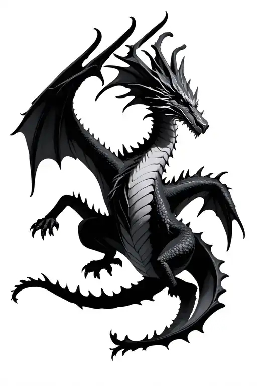 Photo Realistic Black And Grey Dragon Silhouette Wings Spread