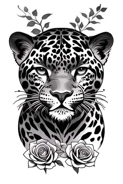 Baby Jaguar Tattoo With Roses