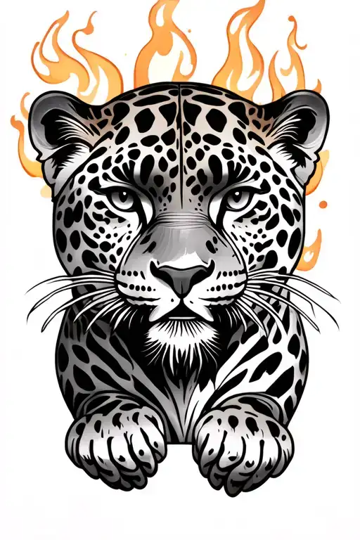 Baby Jaguar Tattoo With Flame Background