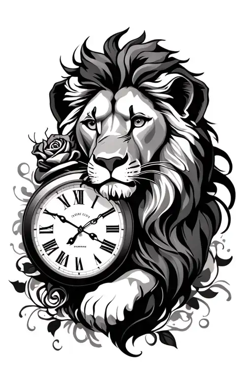 Rose And Time Clock Lion