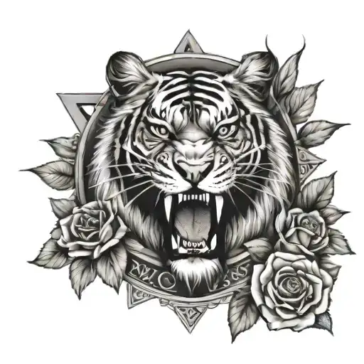 Half Sleeve On An Arm With Lilys Rose Ivu The Star Of David The Russisn Coat Of Arms And A Tiger