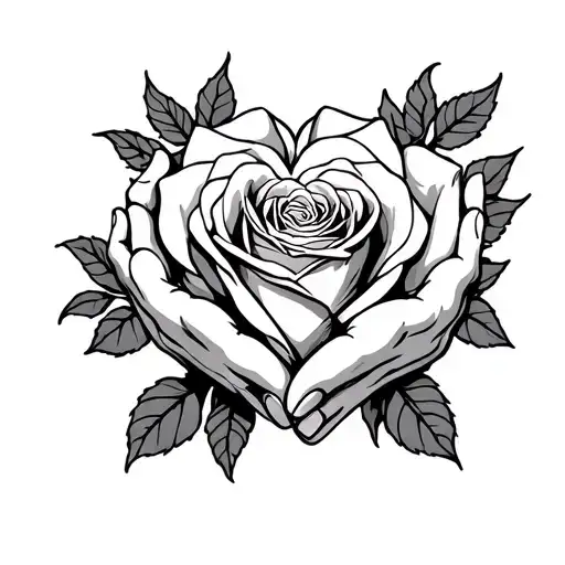 Rose And Praying Hands Holding A Heart