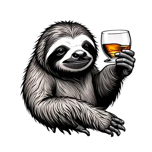 Sloth Holding A Whiskey Glass
