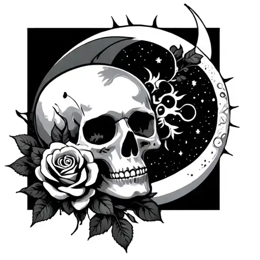 Sun And Moon As Skull And Rose