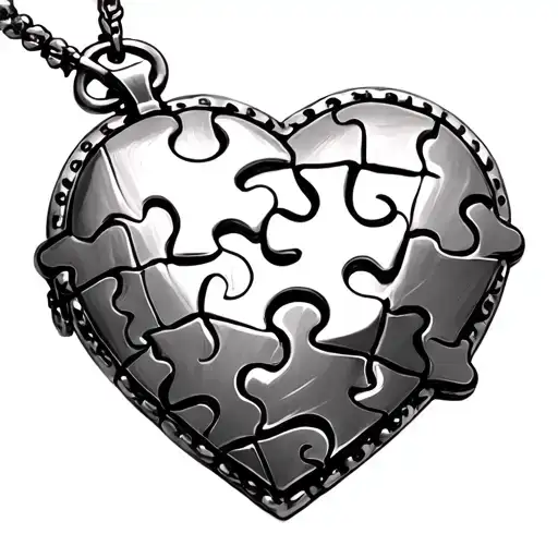 Heart Locket Made Of Puzzle Peices With A Key