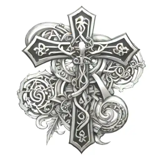 Ankh Cross With Some Kind Of Design Going Down My Spine