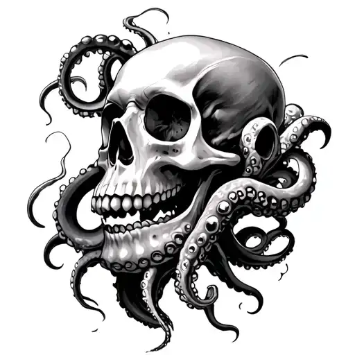 Skull With Octopus Tentacles Emerging
