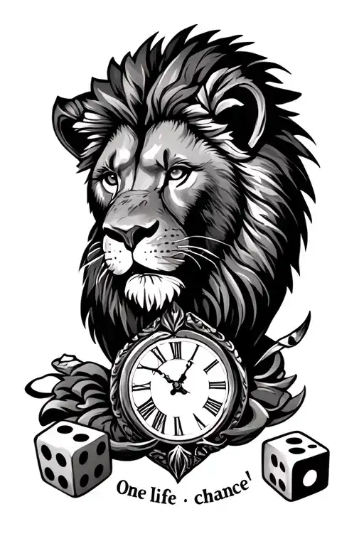 Foreman Tattoo With A Lion And Clock And Some Dice Somewhere Saying One Life One Chance