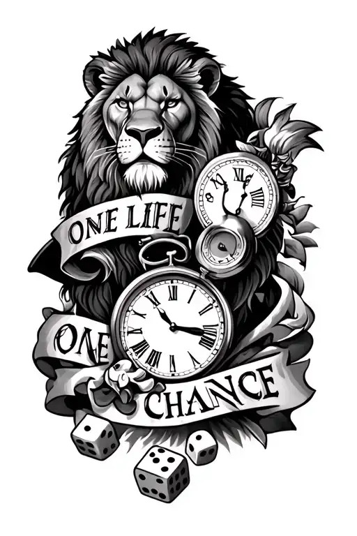 Foreman Tattoo With A Lion And Clock And Some Dice Somewhere Saying One Life One Chance