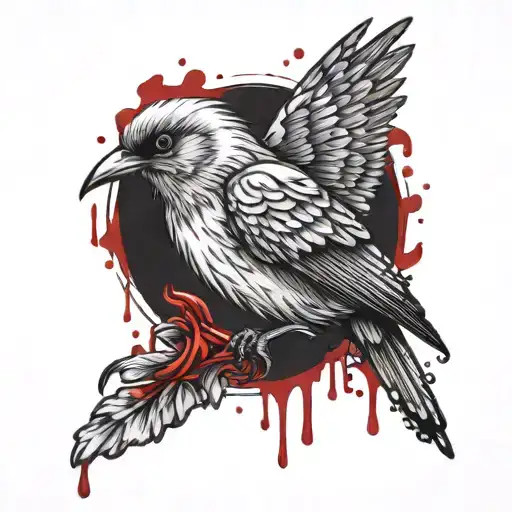 Mirlo Bird With Blood Dripping