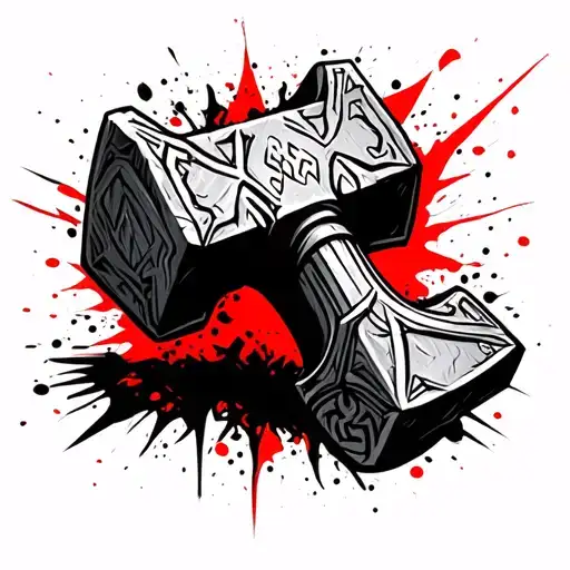 Thor Hammer In Trash Polka Style Add Red