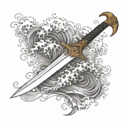 A Sword Or Dagger Cutting Through Turbulent Waves And To Whatever End Written In Middle Of It