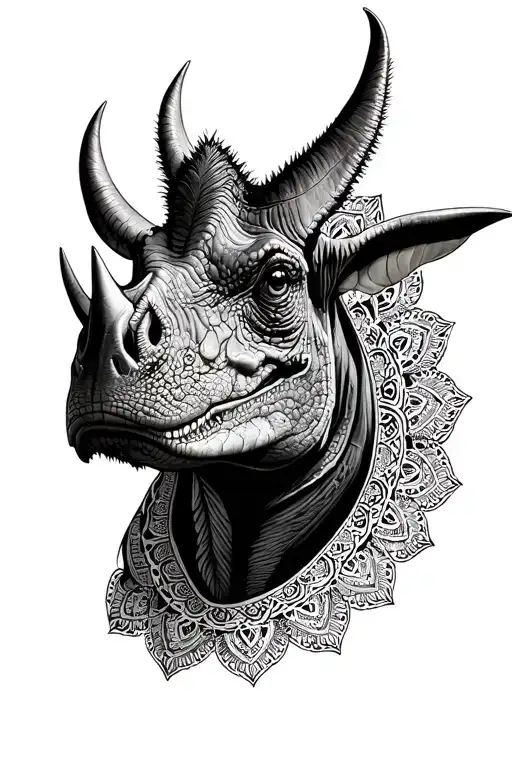 Pretty Triceratops Head Profile Surrounded By Mandala Design