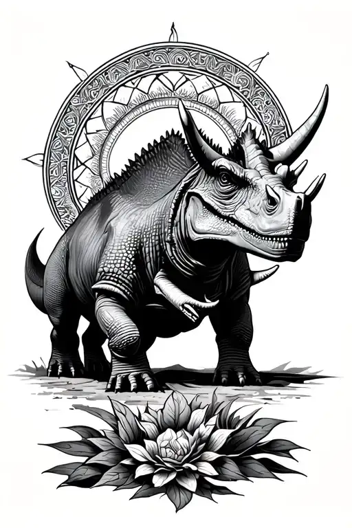 Triceratops With Circular Mandala Above And Below
