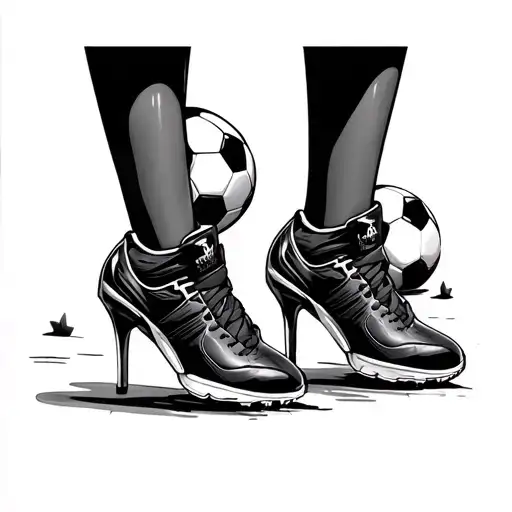 Two Legs One With Football Shoes And The Other With Women's Heels And A Soccer Ball