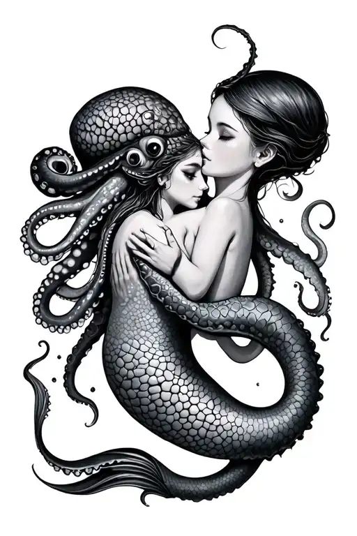 Mermaid Hugging Octopus Wrapped