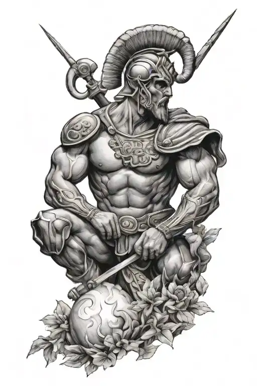 Aries Spartan In A Garden Over Looking Fire Coming