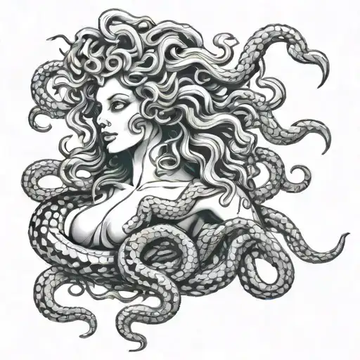 Naked Gorgon Medusa Full Length With Snakes Instead Of Hair