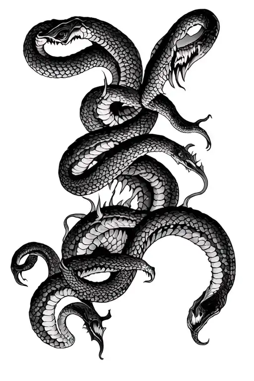 Tatoo For The Neck With Snakes And Violent Demons That Starts On The Shoulder With