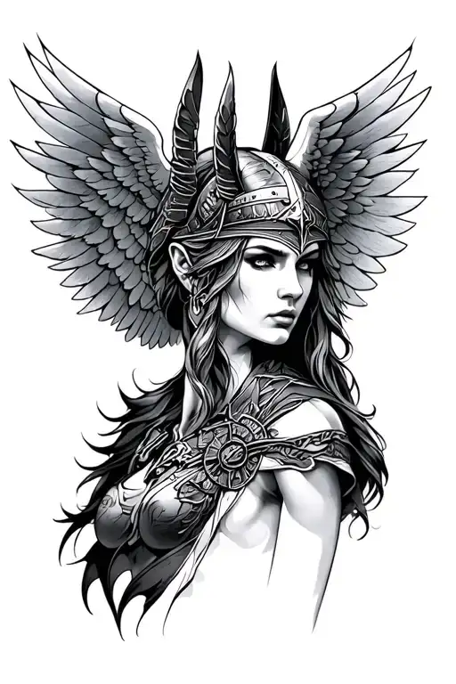 Valkyrie Face And Torso With Wings In The Background
