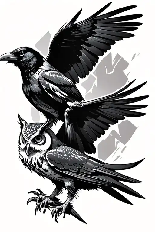 Crow And Owl Fighting Each Other