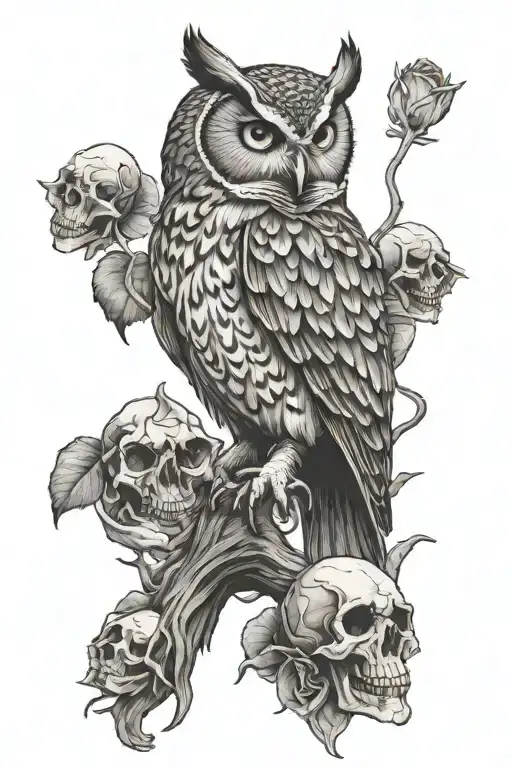Owl Perched On Skull