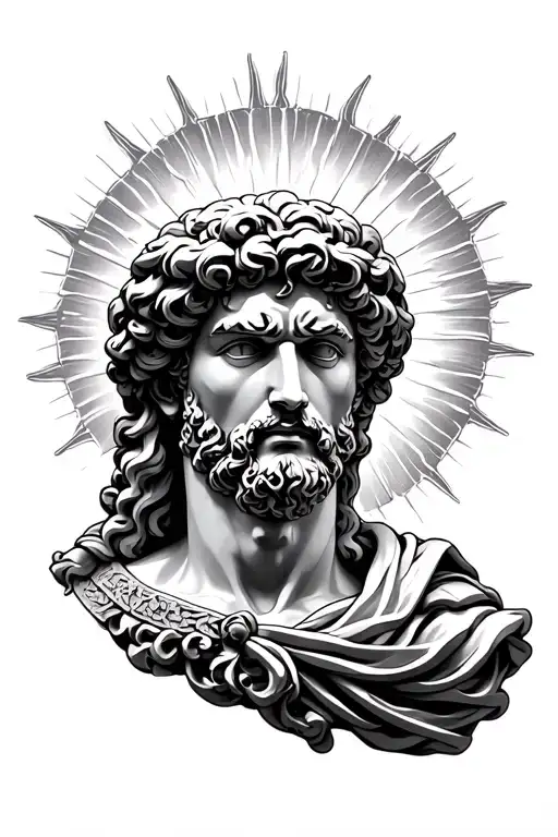 Apollo Greek God Bust With The Sun Behind Him