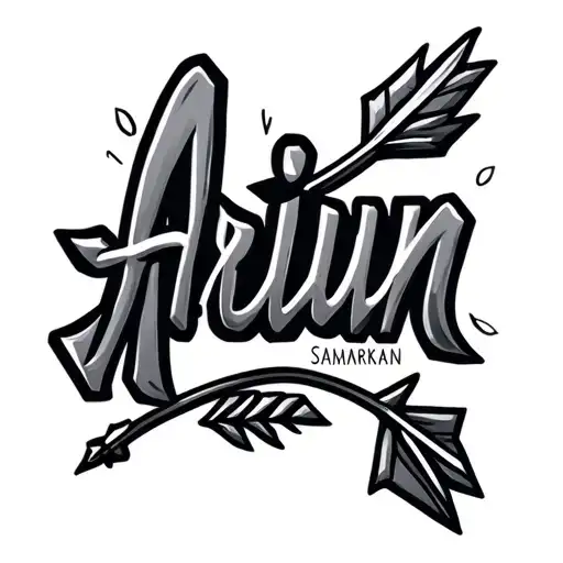 Arjun Name Tatoo With Arrow On Top With Samarkan Font