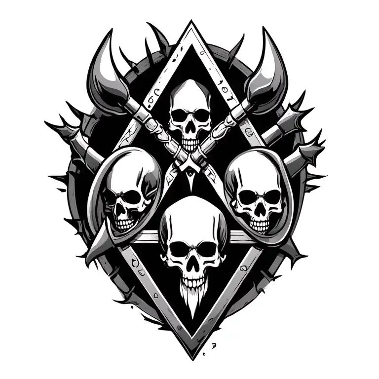 Viking Simbol Inside A Curse Triangle With Skulls