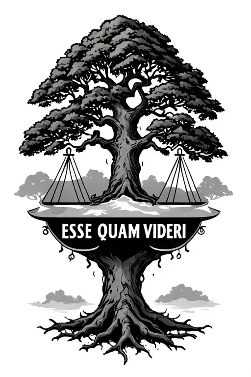 A Tree That's Also A Scale And Has The Words Esse Quam Videri