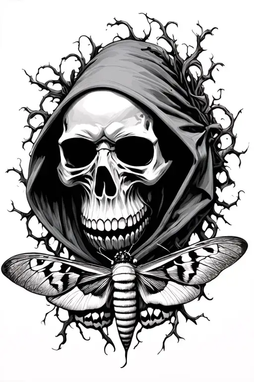 Plague Doctor Mask Skull With A Death Moth And Vines