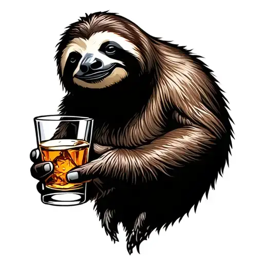 Sloth Holding Whiskey Glass